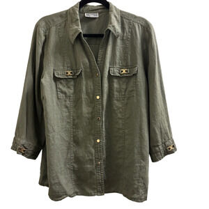 JM Collection Army Green shacket size 14 100% Linen